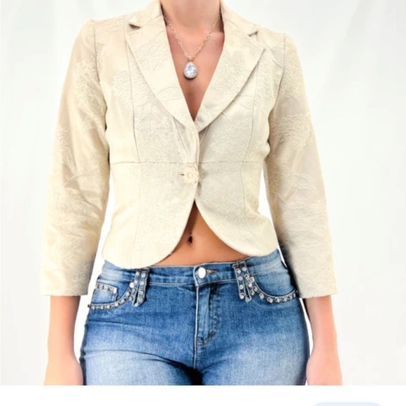 Y2K Vintage Beige Genuine Wilson Leather Maxima Blazer Sz M Button - Picture 2 of 11